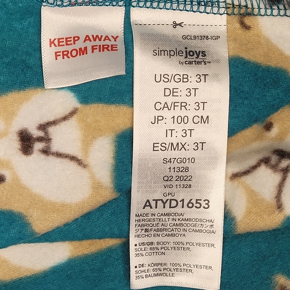 Carter's Boys Fleece Zip-up Footed Pajamas Bulldog Theme 3T - Picture 7 of 8